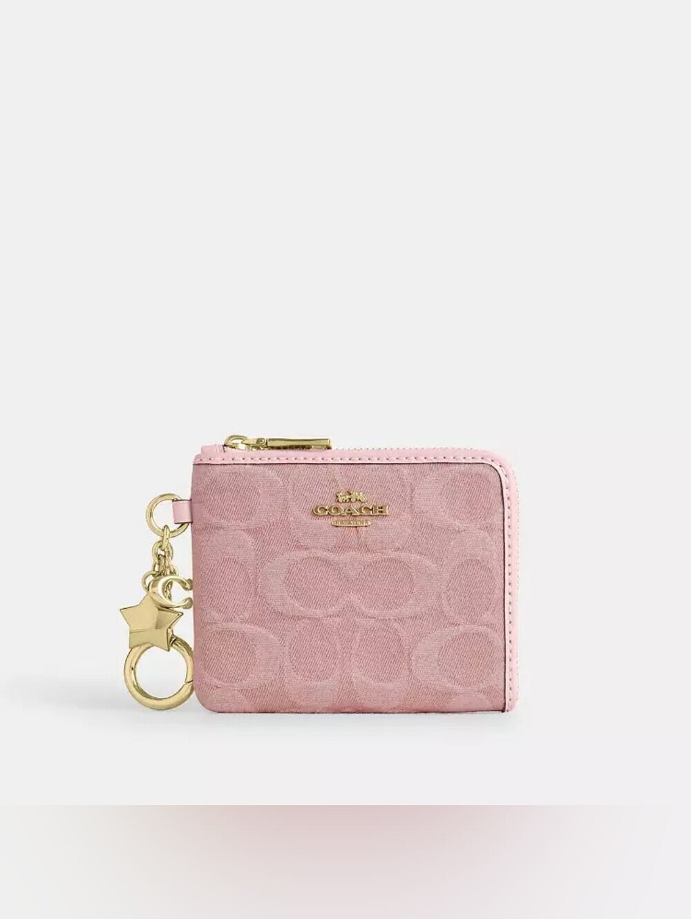 Coach Small Corner Zip Wallet Signature Denim Charms NWT Gift Ready